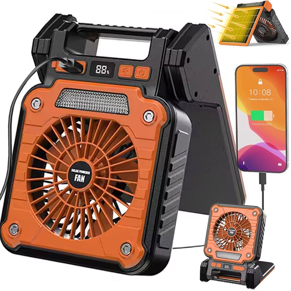 Solar Charging LED Light Rechargeable Battery Lantern Fan 3600mAh ABS 23cm 7cm