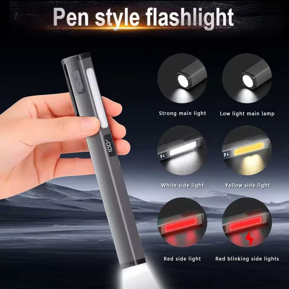 LED Magnetic USB Rechargeable Pen Light White Warm Red Modes IPX5 Waterproof ABS