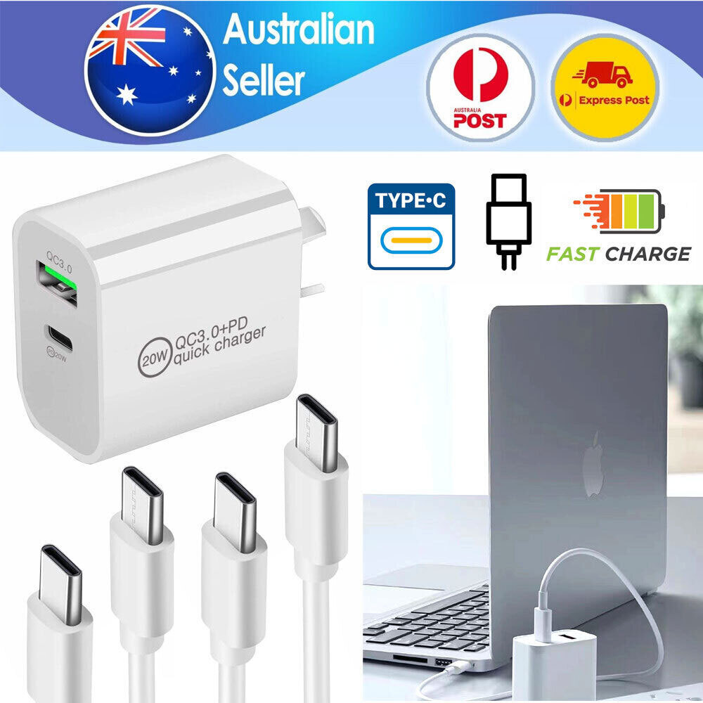 USB-C Type C Cable PD 3A 45W Fast Charging Data Charger Samsung White 1m/2m Only