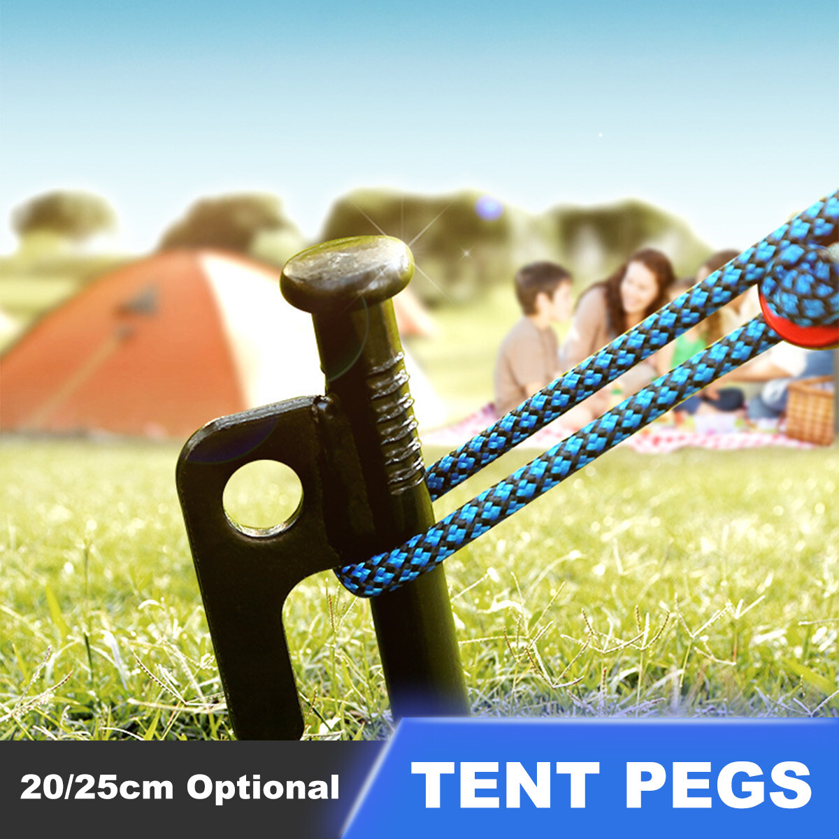 Heavy Duty Steel Tent Pegs Camping Tent Black Ground Stakes S45C 20cm 6Pcs 100g
