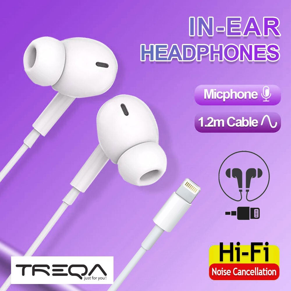 TREQA Earphone For iPhone 14 13 12 11 SE Pro Max Wired in-Ear Earbuds White Pair
