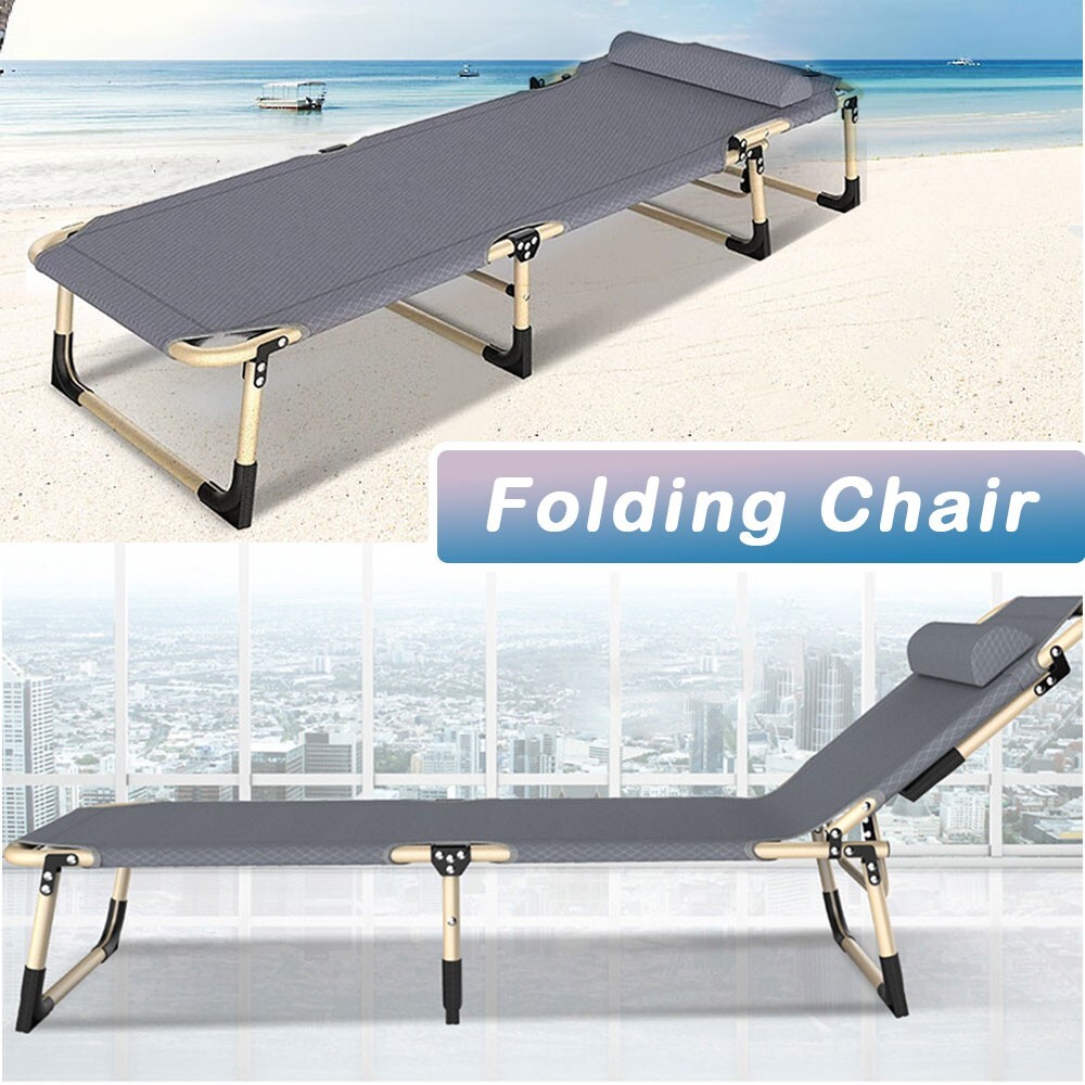 Grey Steel Beach Chair Recliner Folding Bed 194cm 68cm Four Adjustable Positions