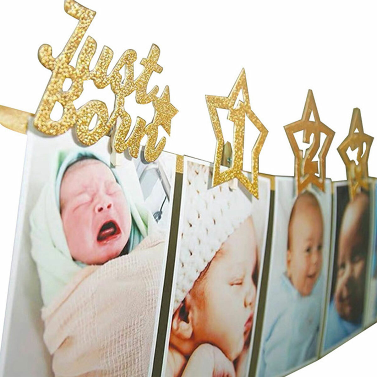 1st Baby 1-12 Month Birthday Photograph Banner Paper 12pcs Photo Glitter Garland