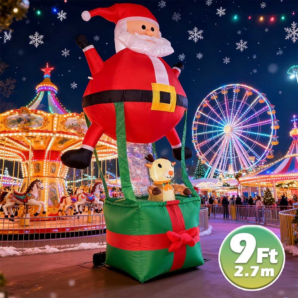 9ft Inflatable Christmas Santa Claus Hot Air Balloon Reindeer LED Outdoor Decor