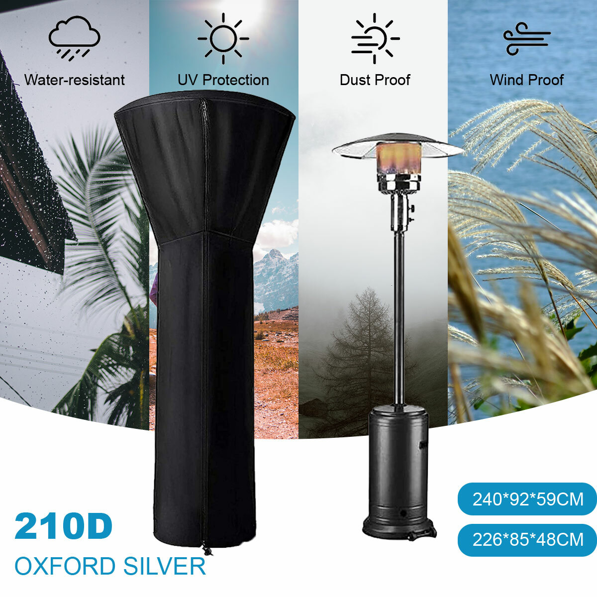 Black Waterproof PVC Outdoor Patio Heater Cover 92cm 240cm 59cm Foldable Gas Au