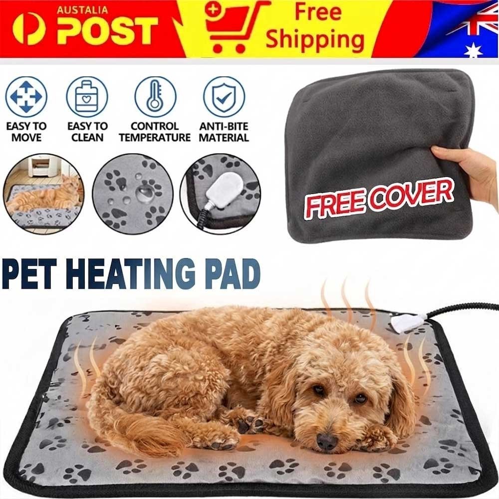Pet Dog Heating Pad Electric Mat Size S Grey Polyester Waterproof Washable Cover