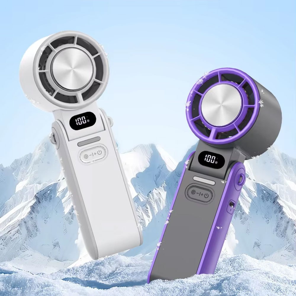 Handheld Fan Strong Wind Turbo 1-100 Speeds Cold Compress Foldable White 17.3cm