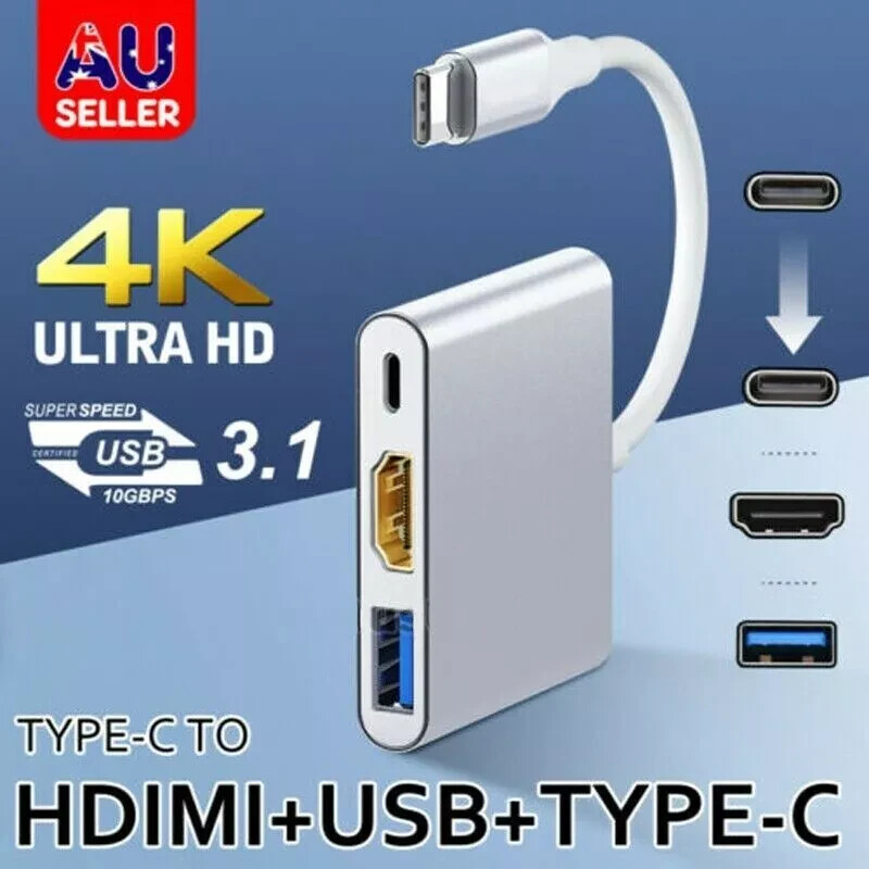USB-C 3.0 HDMI Adapter Converter Hub 3IN1 4K 5Gbps For iPhone 15 16 Pro Max USB