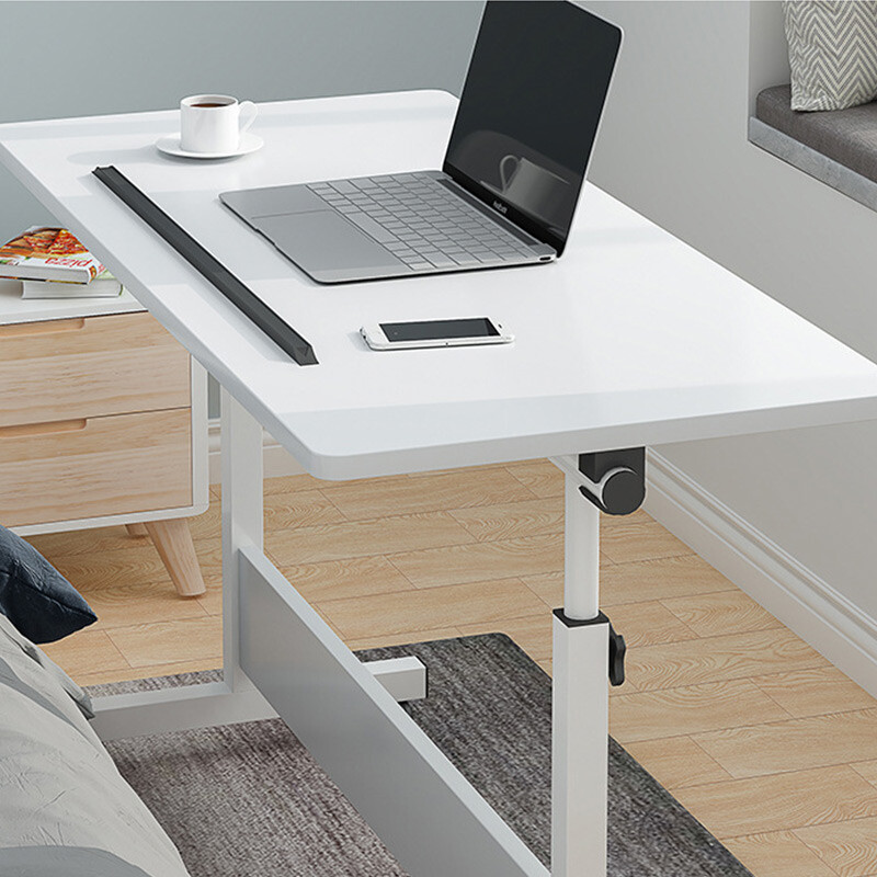 White Foldable Standing Desk Height Adjustable Sit Stand 80D 40W 65H cm Wheels