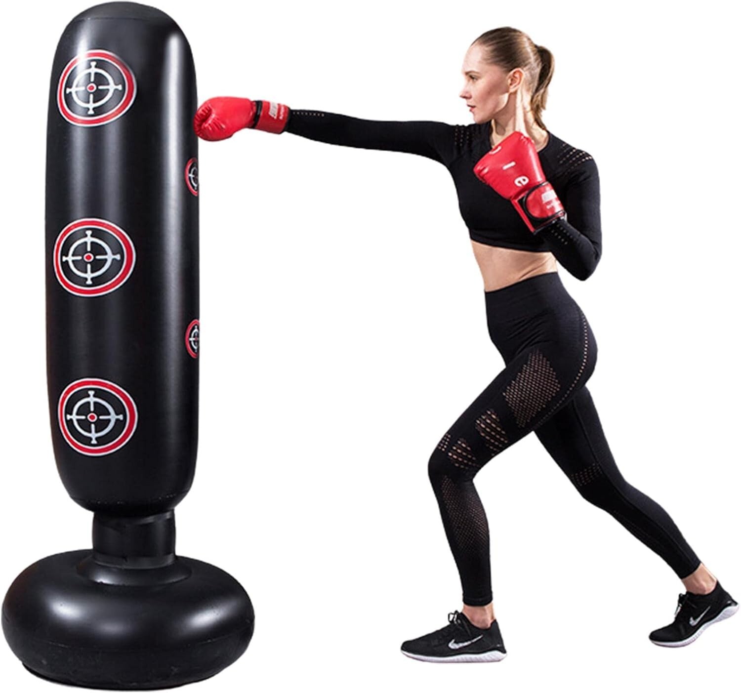 Free Standing Inflatable Boxing Punching Bag Black PVC 160.00 cm Target Kick MMA