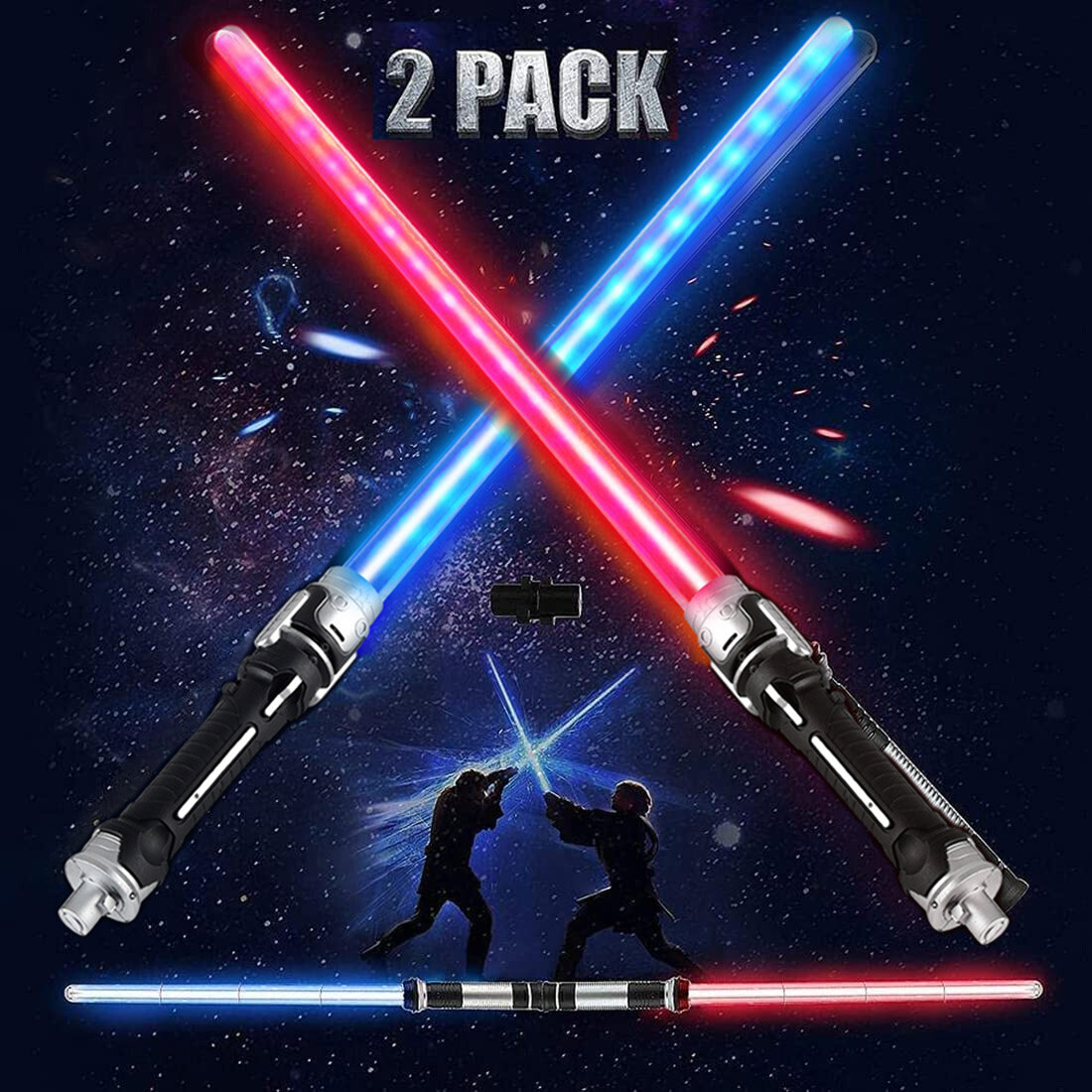 2Pcs 2in1 LED Lightsaber Sword 7-Color Flashing Motion Sensitive ABS Toys Cos 26