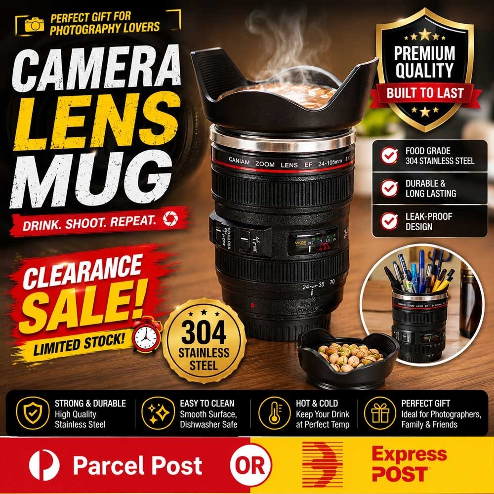 Camera Lens Coffee Mug Black 400ML Stainless Steel Pen Holder Vase Gift ABS Cup