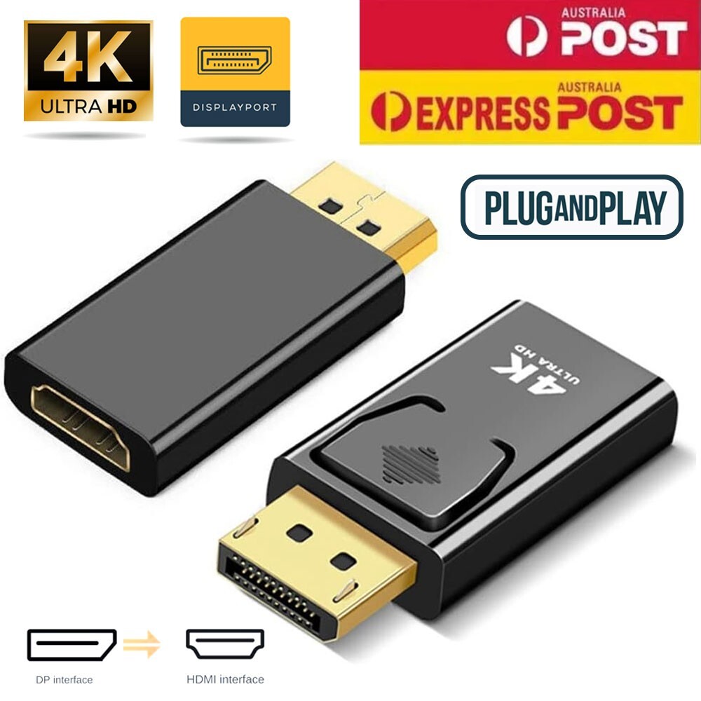 4K DisplayPort HDMI Adapter Black 3840x2160p 30Hz 2K 1440p 60Hz 1080p 120Hz DP