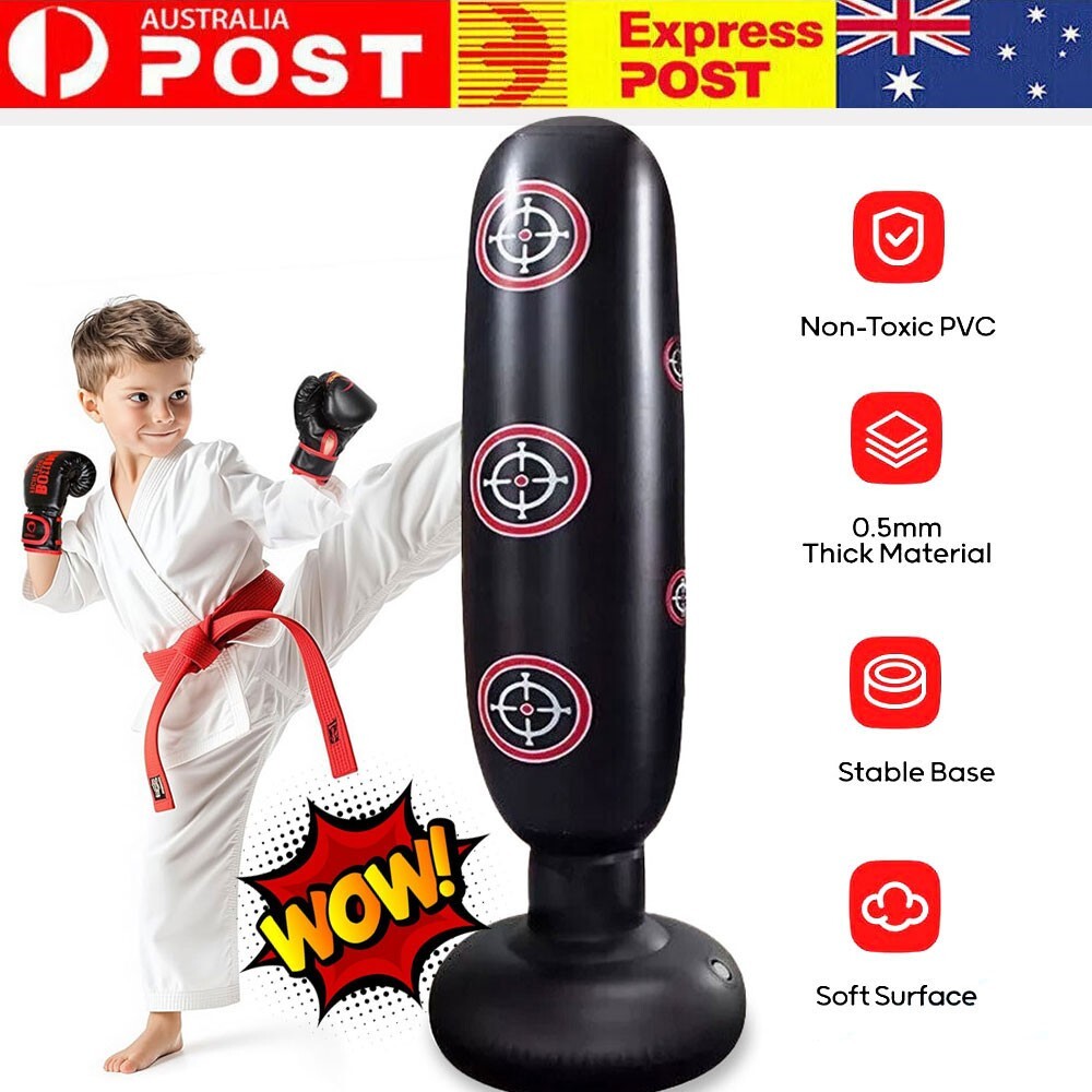 Kids Inflatable Punching Bag Boxing Toys Black PVC 160.00 cm Indoor Outdoor Play