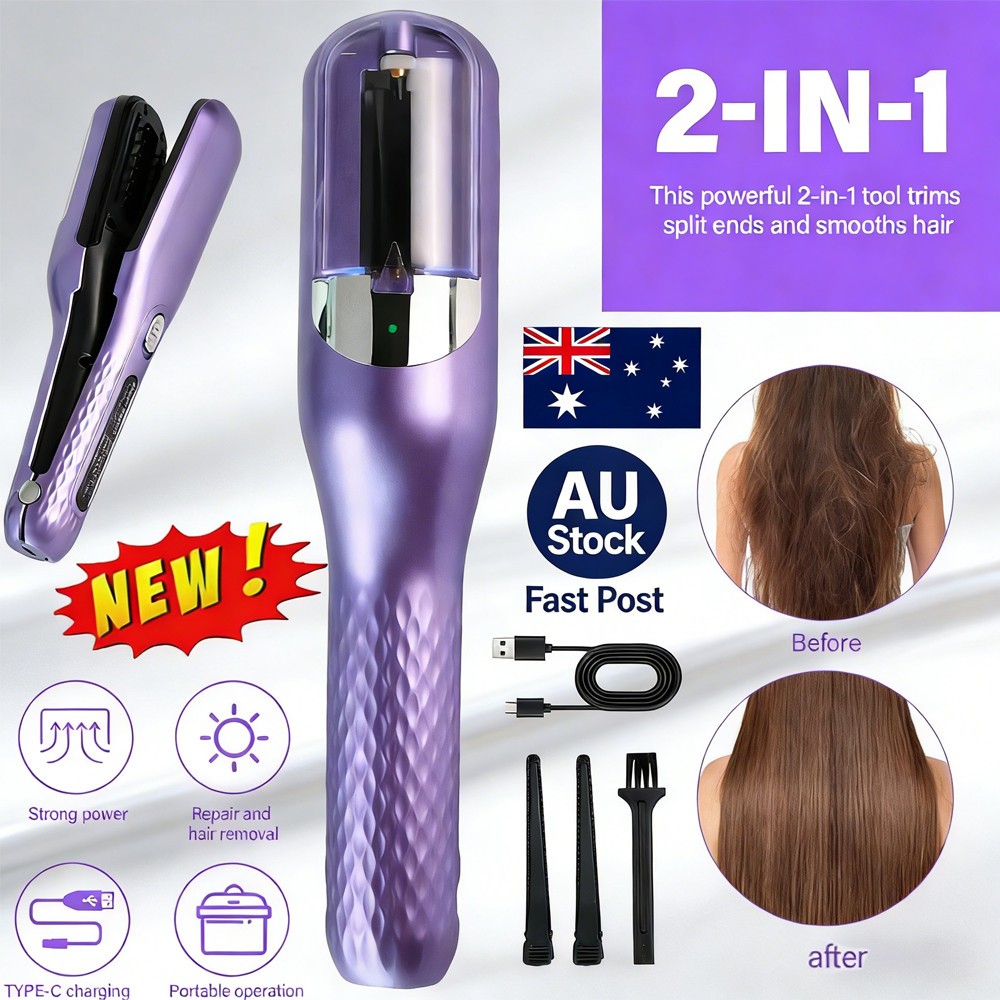 Automatic Split End Hair Trimmer 2-in-1 USB Charging Purple Cordless 500mAh ABS