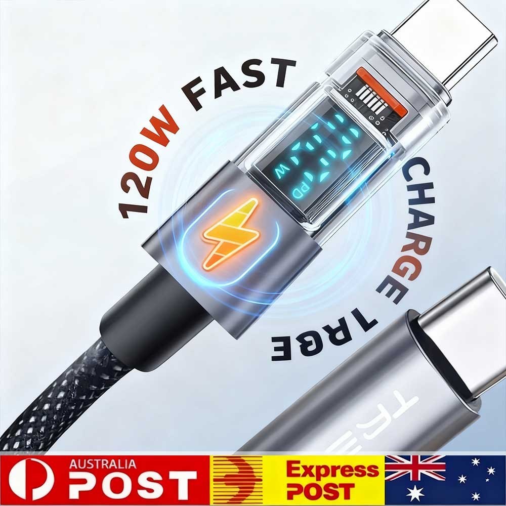 Braided 120W Fast Charging Cable USB-C 1M Black 480Mbps iPhone 15 16 Samsung FE