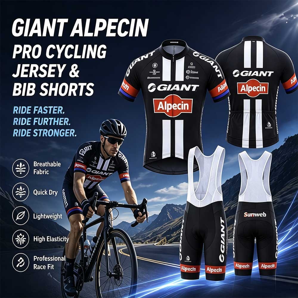 Giant Cycling Jersey Bib Shorts Set Men M Black MTB Bike Bicycle 3D Gel Pad Fit