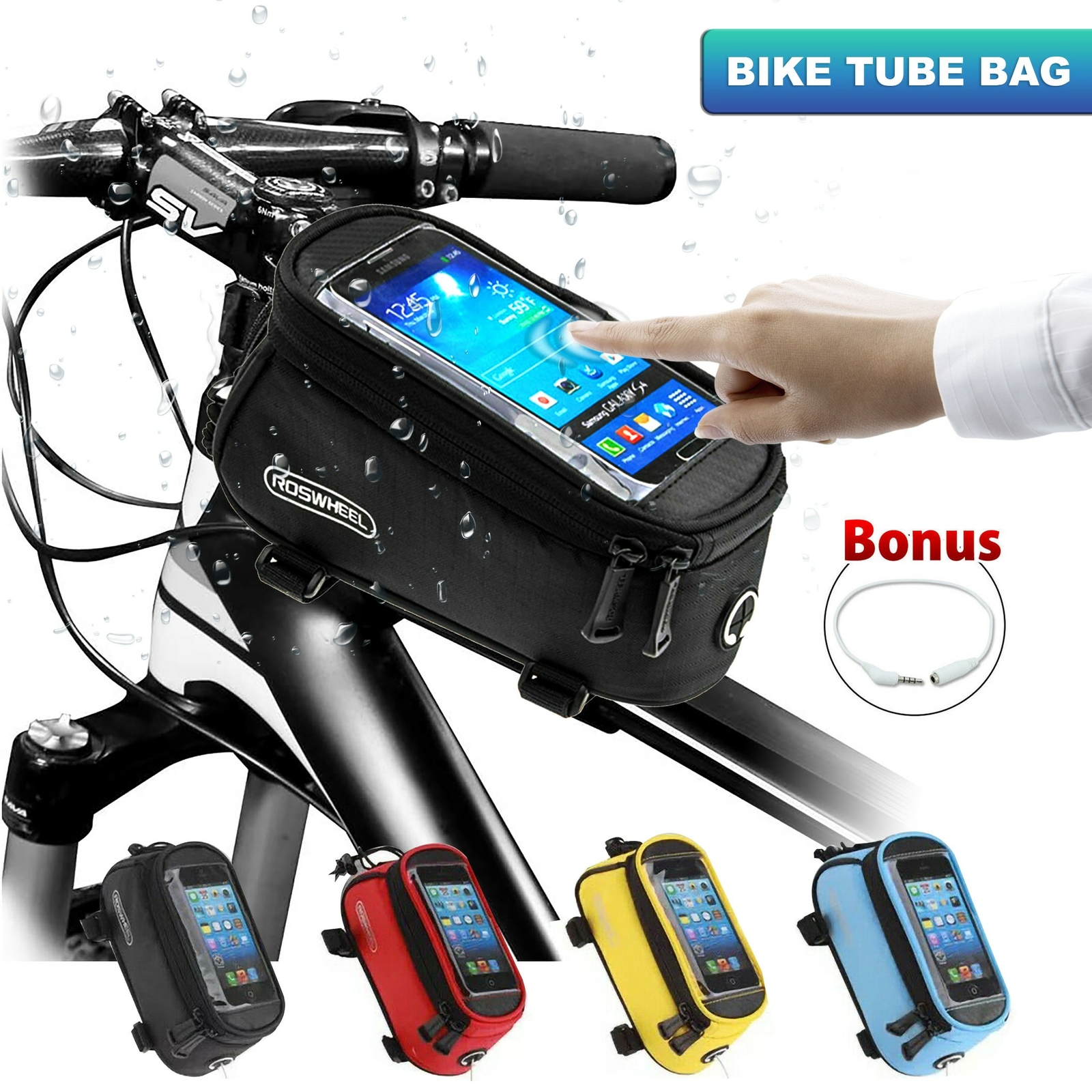 ROSWHEEL Cycling Frame Mobile Phone Holder Front Tube Waterproof Large BKPH-BK-L