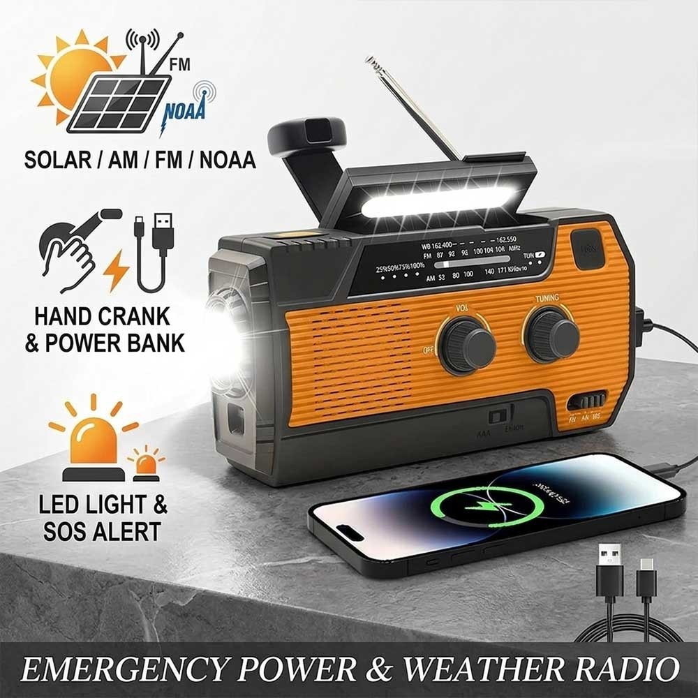 Emergency Solar Hand Crank Weather Radio FMAM 4000mAh Power Bank Torch 60202 LED