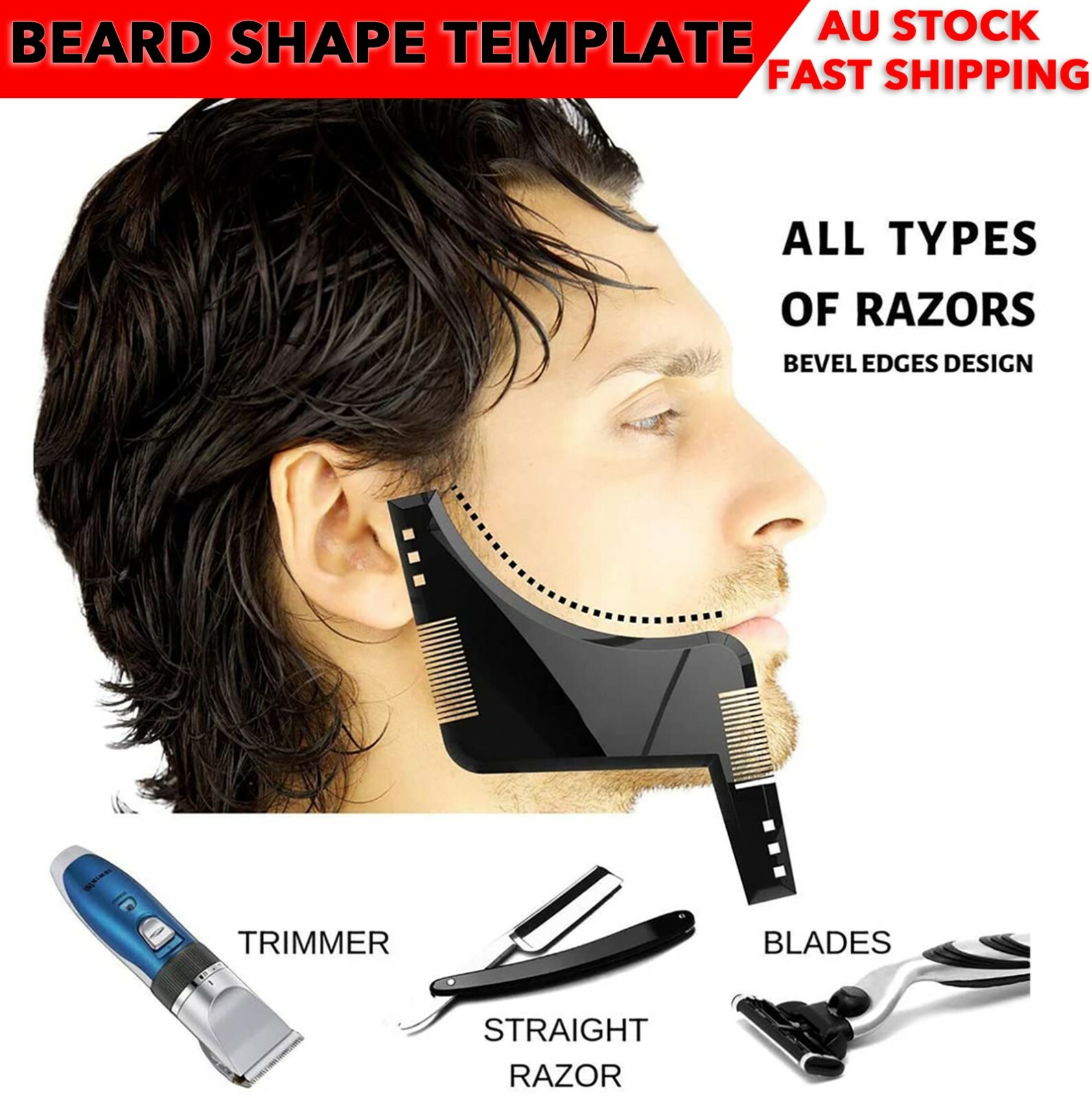 Beard Comb ABS Black Fish Adult Men All Hair Types Shaping Template Tool Barber