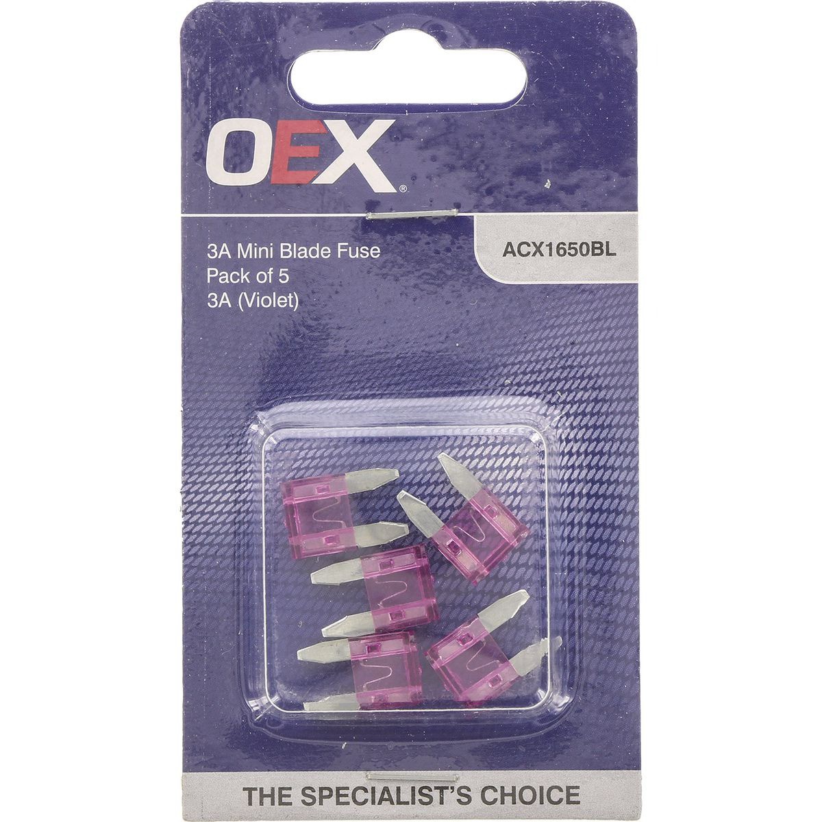 OEX Mini Blade Fuse, 3A Violet - Pack of 5 - ACX1650BL Car Wiring Adapter
