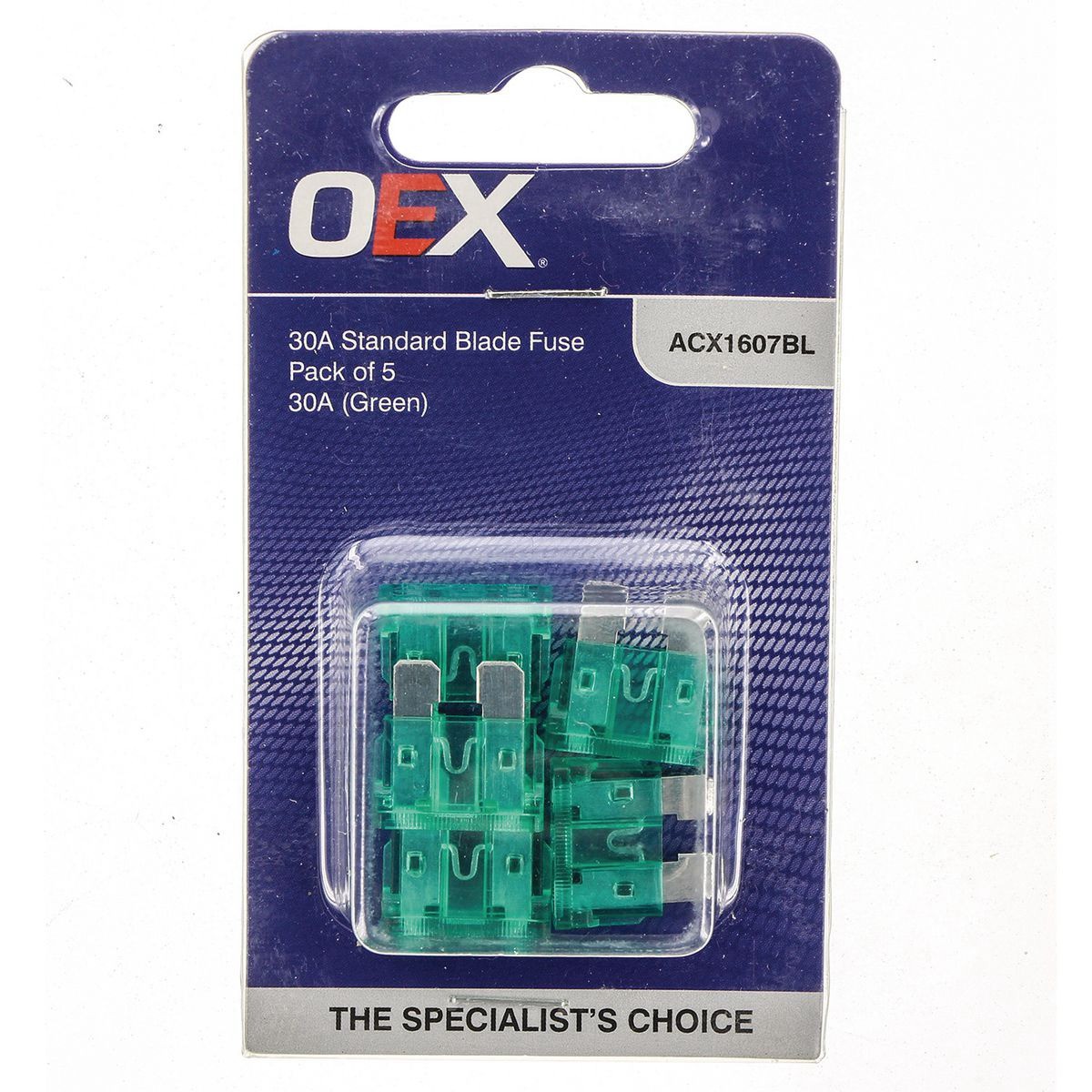 OEX Standard Blade Fuse, 30A Green - Pack of 5 - ACX1607BL Car Wiring Adapter