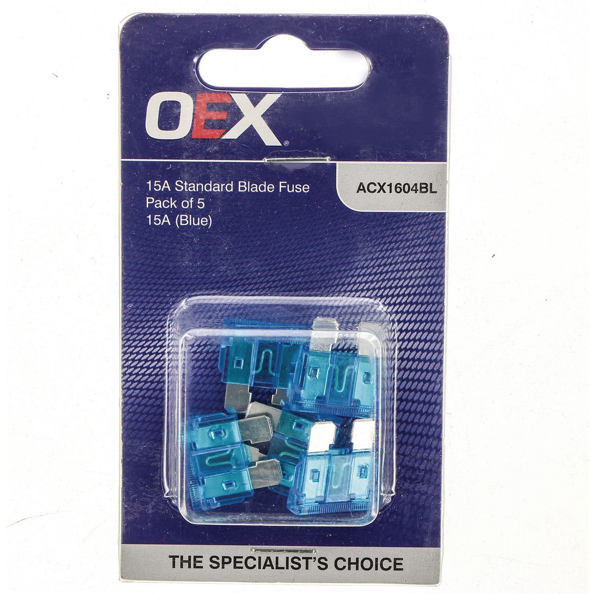 OEX Standard Blade Fuse, 15A Blue - Pack of 5 - ACX1604BL Car Wiring Adapter
