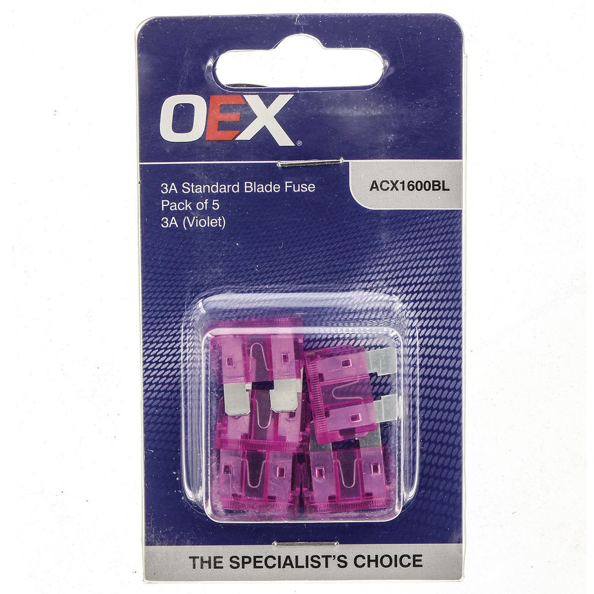 OEX Standard Blade Fuse, 3A Violet - Pack of 5 - ACX1600BL Car Wiring Adapter