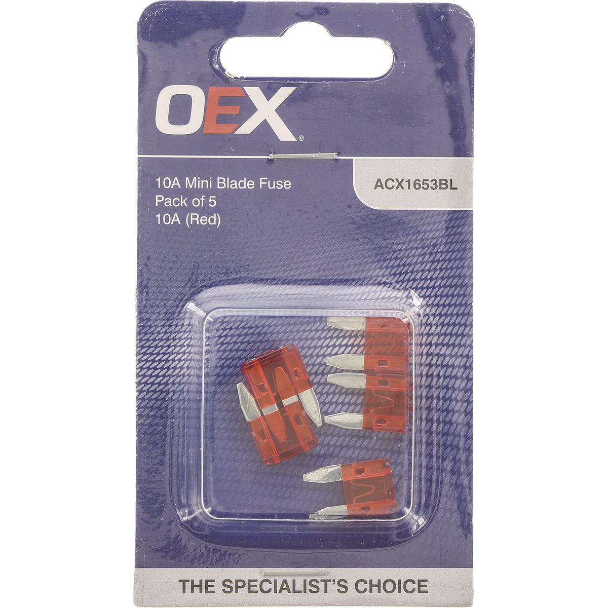 OEX Mini Blade Fuse, 10A Red - Pack of 5 - ACX1653BL Car Wiring Adapter