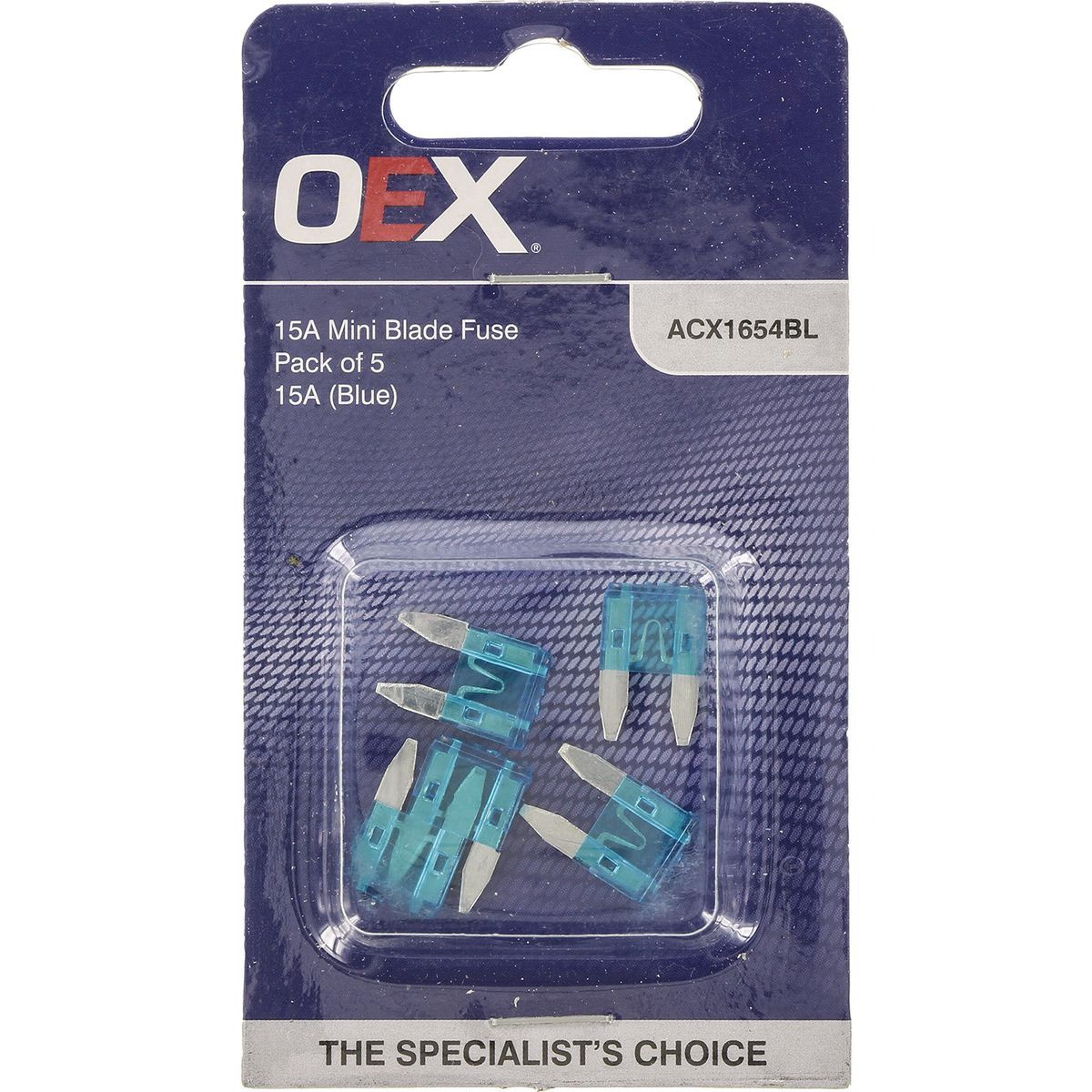 OEX Mini Blade Fuse, 15A Blue - Pack of 5 - ACX1654BL Car Wiring Adapter