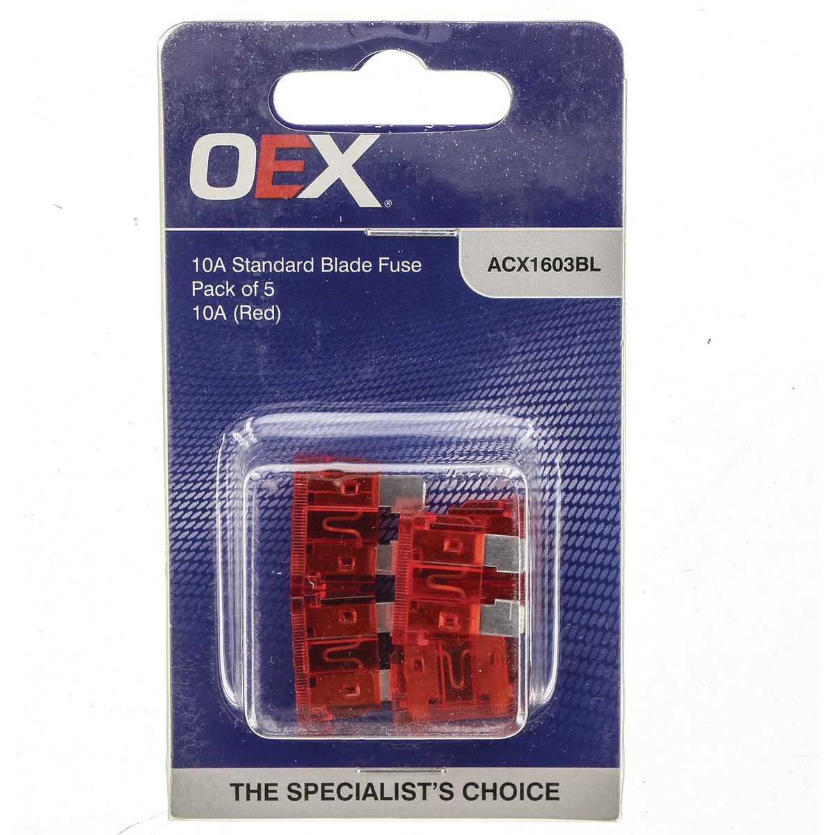 OEX Standard Blade Fuse, 10A Red - Pack of 5 - ACX1603BL Car Wiring Adapter