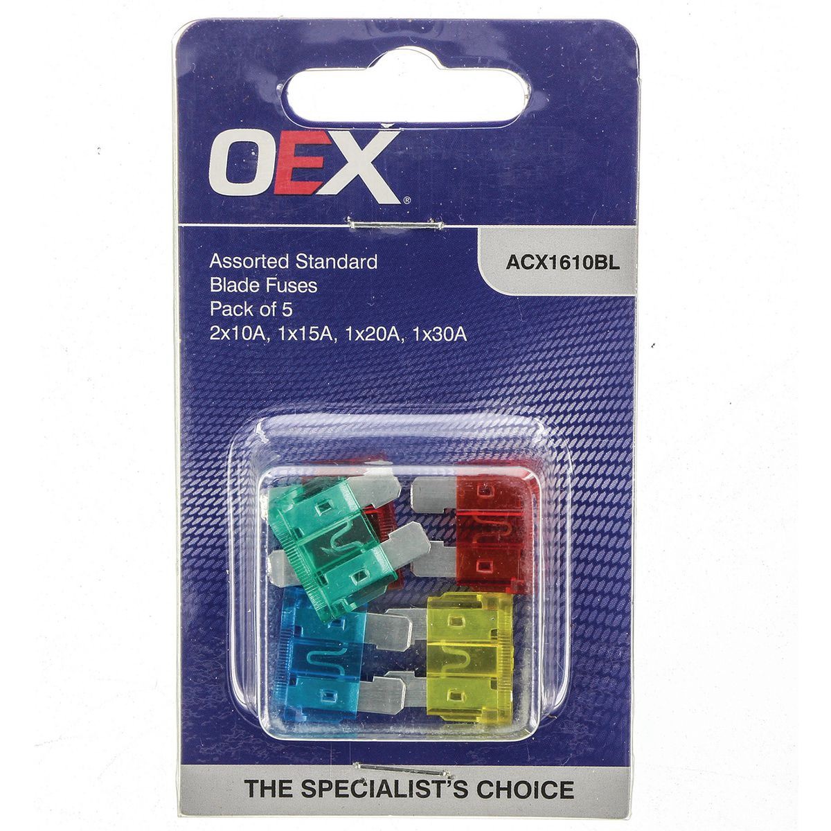 OEX Standard Blade Fuse Assortment - Pack of 5 - ACX1610BL