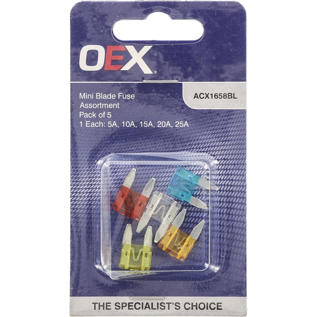 OEX Mini Blade Fuse Assortment - Pack of 5 - ACX1658BL Car Wiring Adapter
