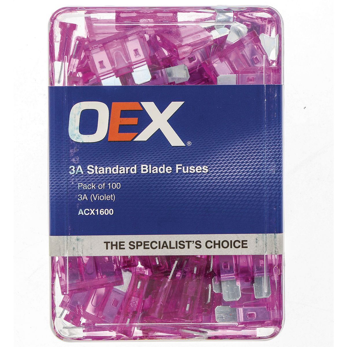 OEX Standard Blade Fuse, 3A Violet - Pack of 100 - ACX1600 Car Wiring Adapter