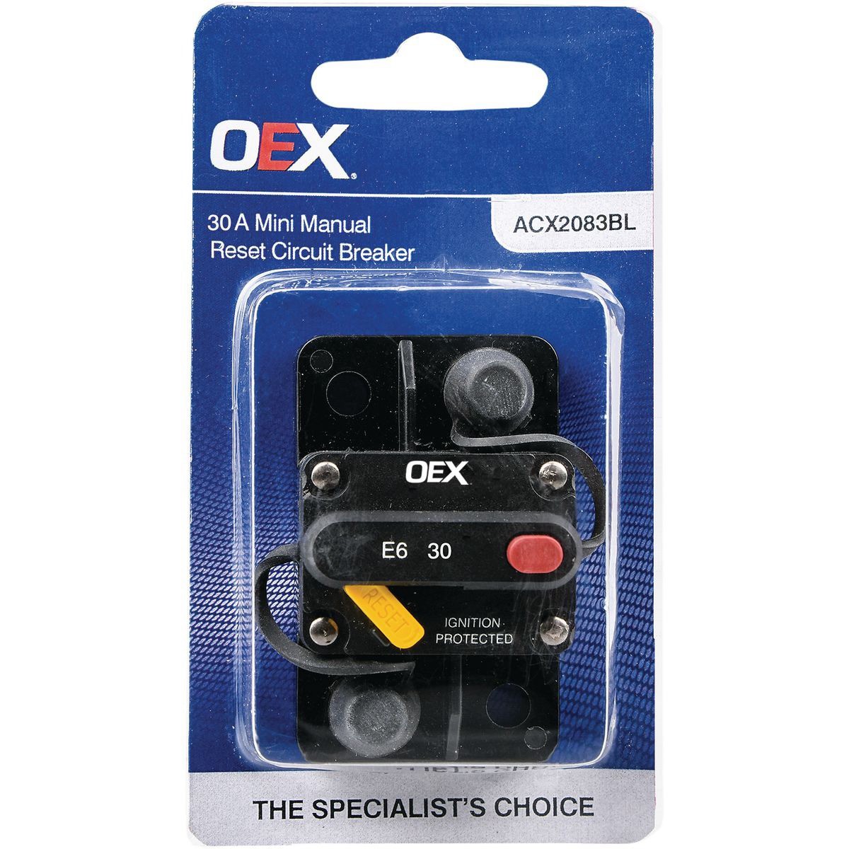 OEX 30A Mini Manual Reset Circuit Breaker, Type 3, Switchable - Single Pack - AC