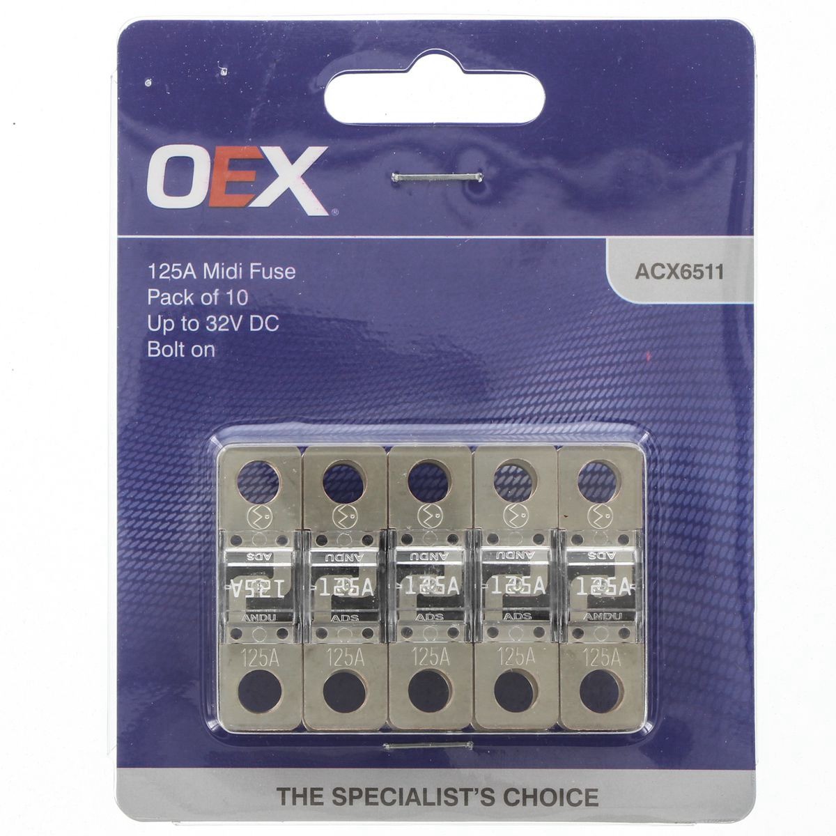 OEX Midi Fuse, 125A Bolt On - Pack of 10 - ACX6511 Car Wiring Adapter