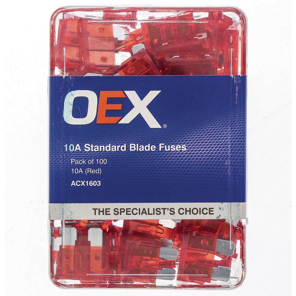 OEX Standard Blade Fuse, 10A Red - Pack of 100 - ACX1603 Car Wiring Adapter