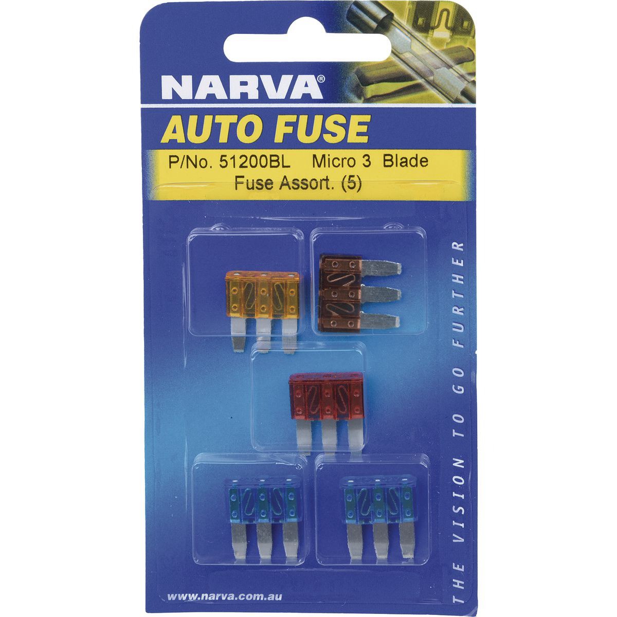 Narva Micro 3 Blade Fuse Assortment 5 Pce - 51200BL Car Wiring Adapter Auto Part