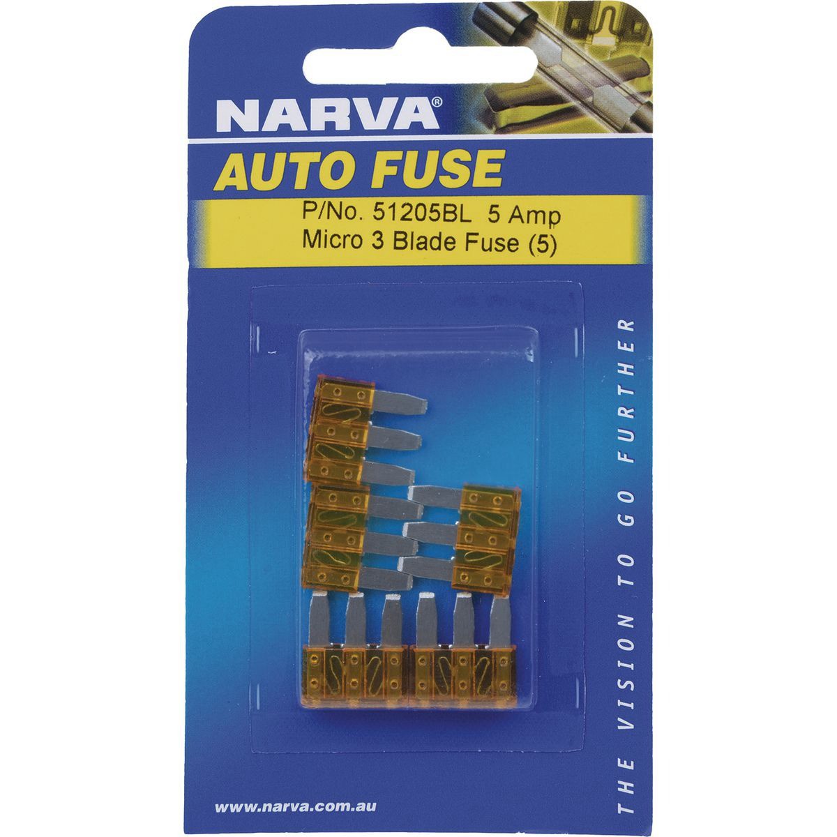Narva Micro 3 Blade Fuse 5A Tan 5 Pce - 51205BL Car Wiring Adapter Auto Part