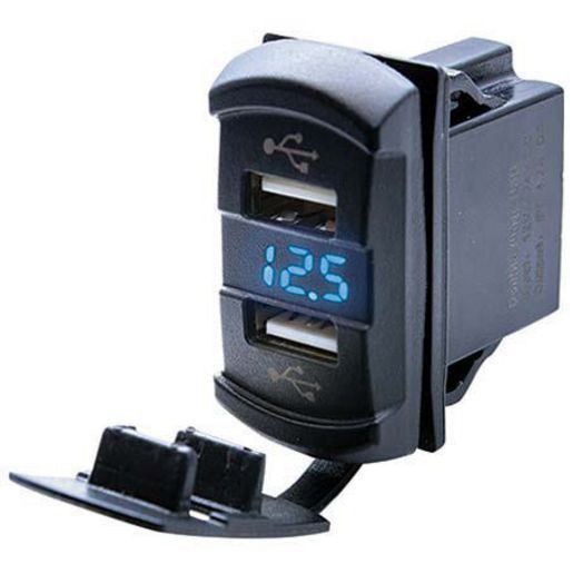 Drivetech 4x4 Dual USB Socket 2.1A Per USB - Panel Mount with Voltmeter - DT-110