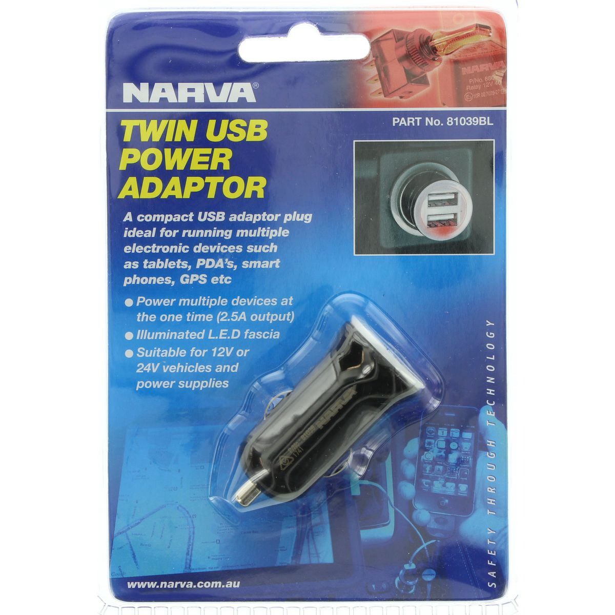 Narva USB Adaptor - 81039BL Car Wiring Adapter Car Charger Auto Part