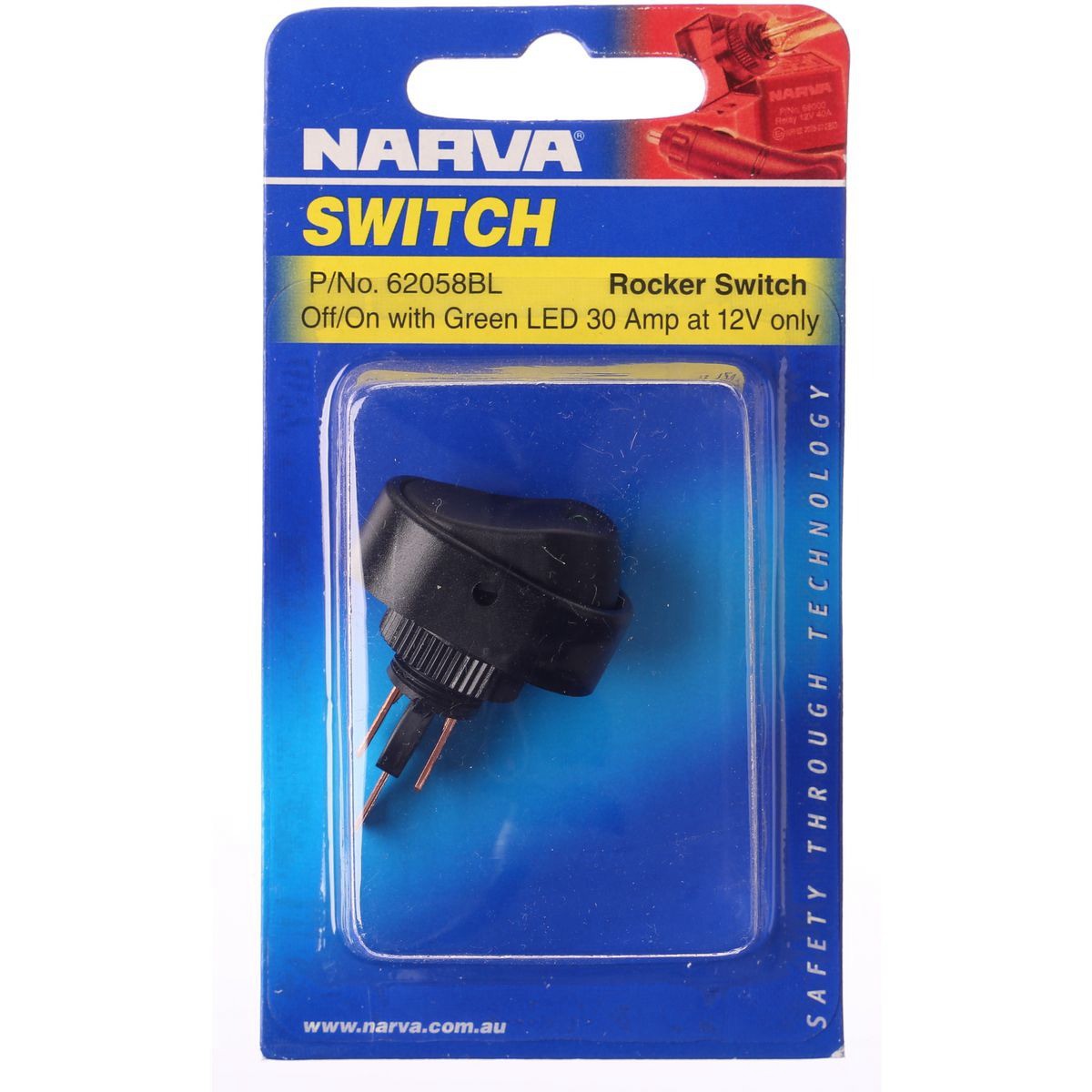Narva Rocker Switch Off/On SPST Green LED (Contacts Rated 30A @ 12V) - 62058BL