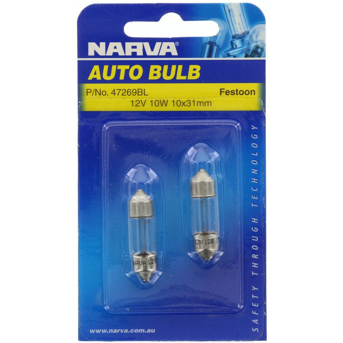 Narva Festoon Sv7.8 Globe 12V 10W - 47269BL Car Wiring Adapter Car Lighting