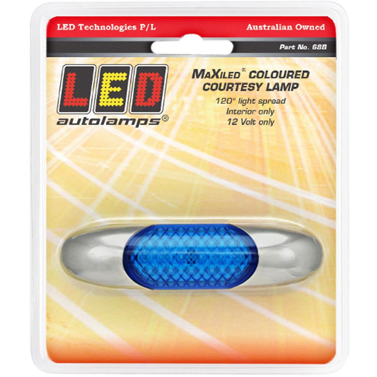 LED Autolamps Interior LED Light 12v Blue Lens Chrome Housing 10cm Cable Blister