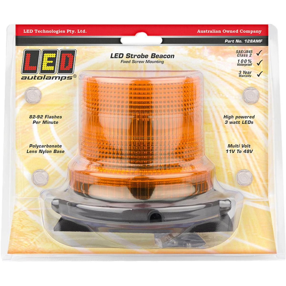 LED Autolamps LED Amber Strobe Beacon Fixed Mount 1148V - 128AMF Auto