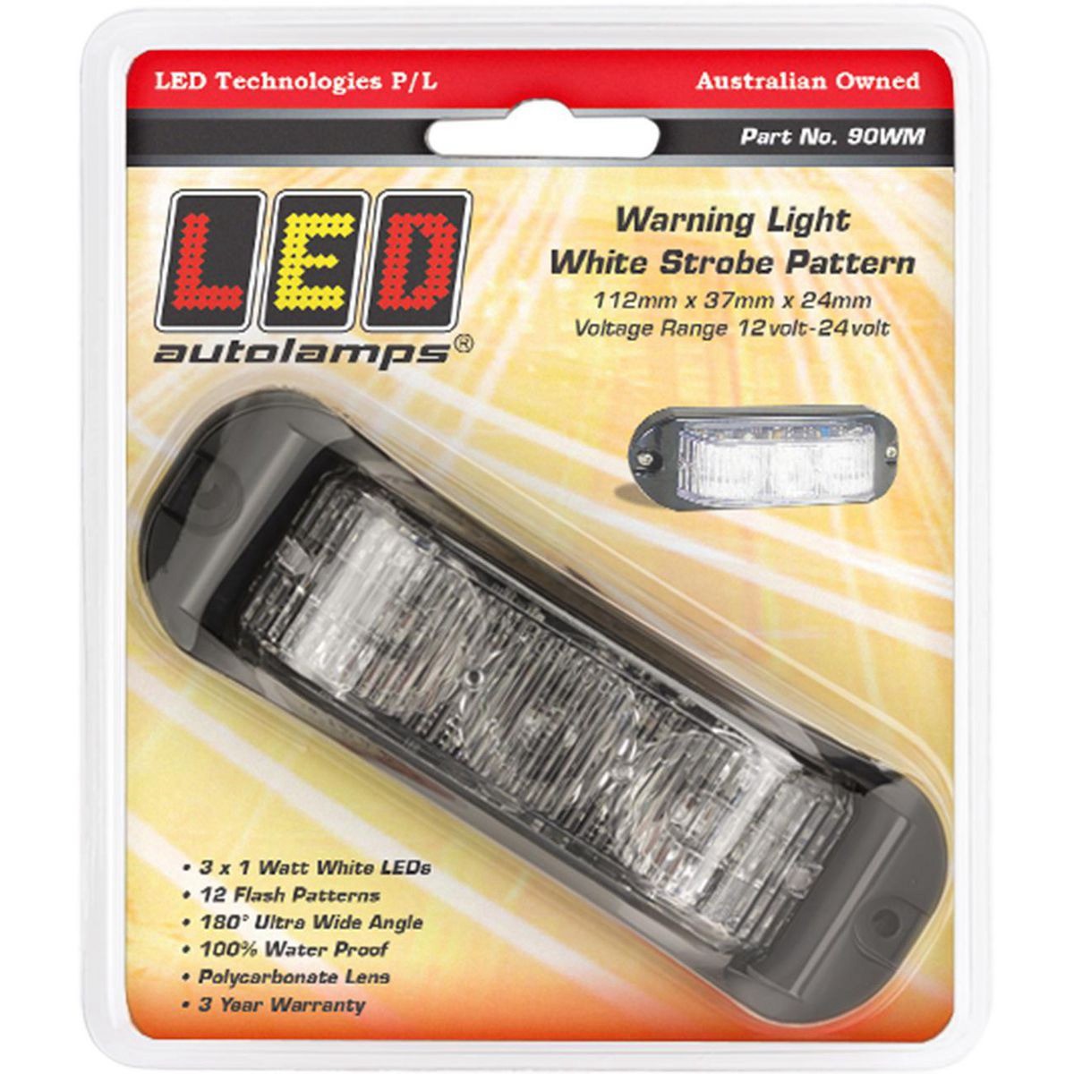 LED Autolamps 90 Series White Emergency LED Strobe/Warning Light 12V/24V Surface