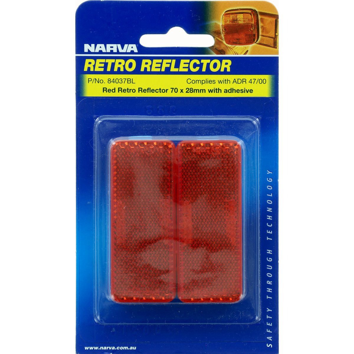 Narva Reflector Rectangle Red 28 x 70mm - 2 Pce - 84037BL Auto Part