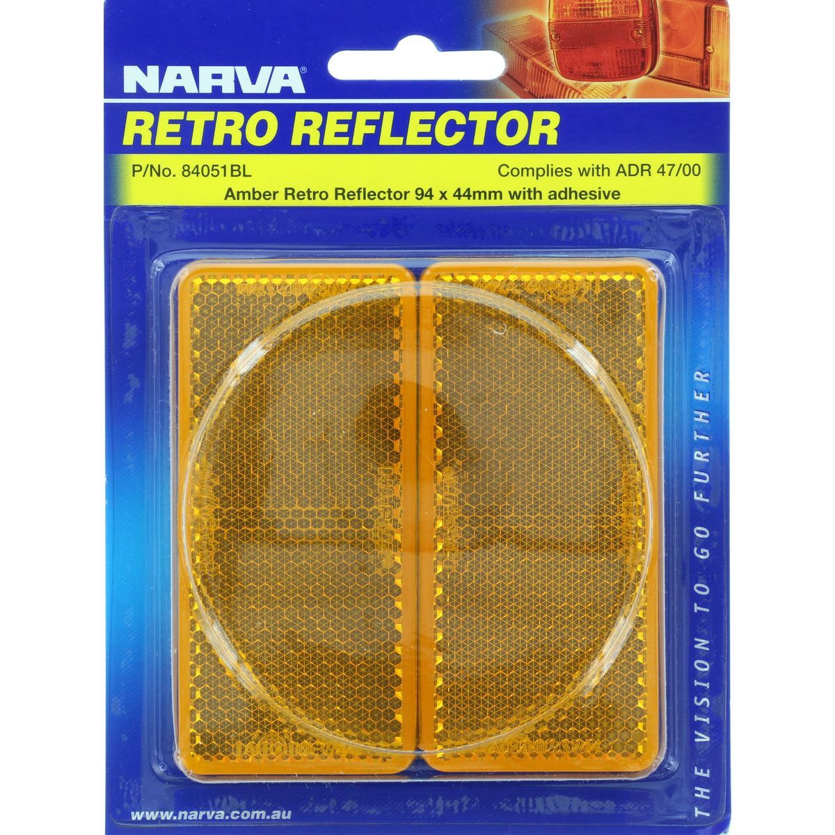 Narva Reflector Rectangle Amber 44 x 94mm - 2 Pce - 84051BL Auto Part