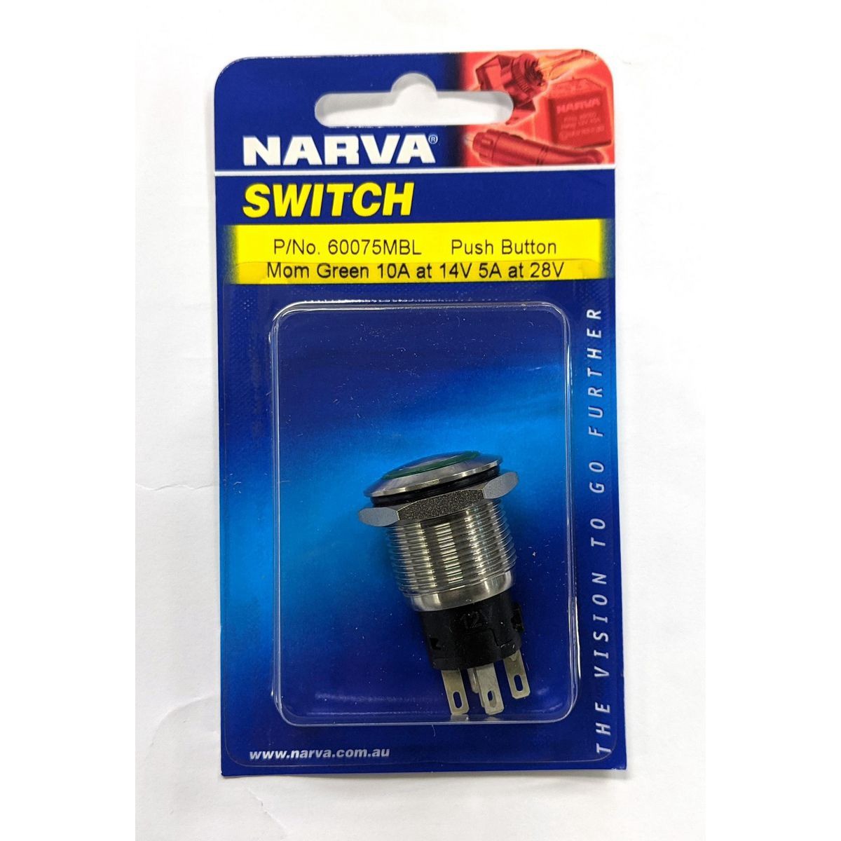 Narva Push Button Switch Momentary LED Green - 60075MBL Auto Part