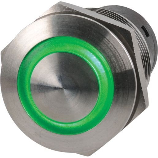 Narva Push Button Switch Off/On SPST Green LED (Contacts Rated 10A @ 14V) - 6007